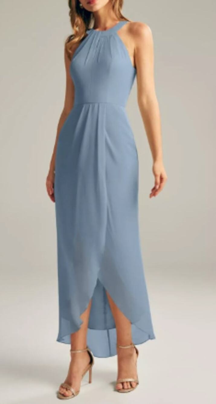 AW BRIDAL 2 XS light dusty blue Raja tulip bridesmaid formal midi dress NEW 0B18